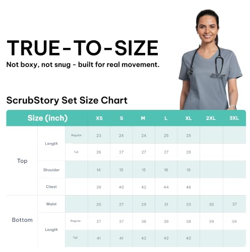 Image of Lite V-Neck 6-Pocket Women's Cotton ScrubSuit | Moisture-Wicking, Anti-Stain & Odor Protection | Classic Fit Top & Pant | All-Day Comfort for Doctors & Students Slate Grey (M)