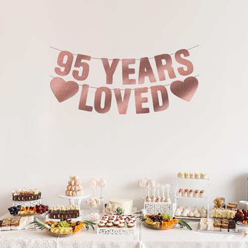 Image of Pre-Strung 95th Birthday Banner - Rose Gold Glitter, Happy 95th Birthday Party Decorations for Women, Funny Ninety-five Anniversary Decor Bday Sign Gifts