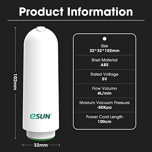 Image of eSUN ePump Electronic Pump, for 3D Printing Filament Vacuum Storage Sealing Bags of eSUN Vaccum Storage Kit and Vaccum Kit Pro, 102x32x32mm