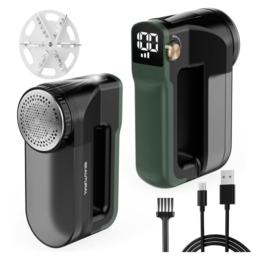 BEAUTURAL Quitapelusas Eléctrico USB-C Recargable con 3 Velocidades, Pantalla LED, Luz Frontal y Cuchillas de 6 Hojas – Ideal para Ropa, Muebles y Todo Tipo de Telas, Color Verde