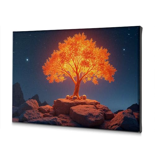 Toile salon arbre lumineux étoilé pour mur design chic