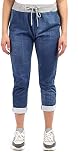 Candid Styles Womens Italian Denim Joggers Sweatpants Plain Floral Star Elasticated Waist Gym Running Yoga Pants Jogging Turn Up Trousers 8-22#Dark Denim Tie Dye Plain Trouser#UK 16-18