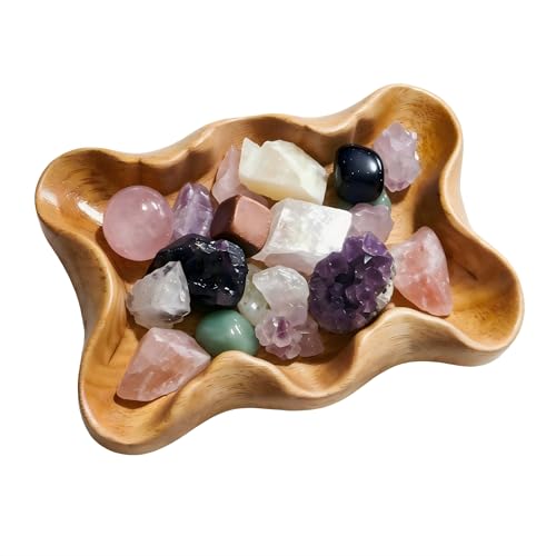 Crystal Tray for Rocks, Gems, and Healing Stones, Wooden Decorative Display Holder, Altar Offering Plate, Zen Decor Tray for Essential Oils