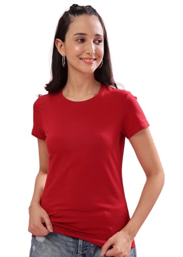 Image of Dollar Women's Solid Stretchable Cotton Round Neck Tshirt