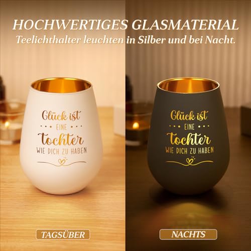 Craftique Tochter Geschenke von Mama - Töchter Windlicht - Geschenk für Tochter, Geburtstag Mädchen, Glück ist eine Töchter wie Dich zu haben