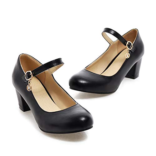 Bellirala Womens Mid Block Heel Mary Jane Pumps Closed Toe Ankle Strap Sweet Cute Cosplay Shoes2