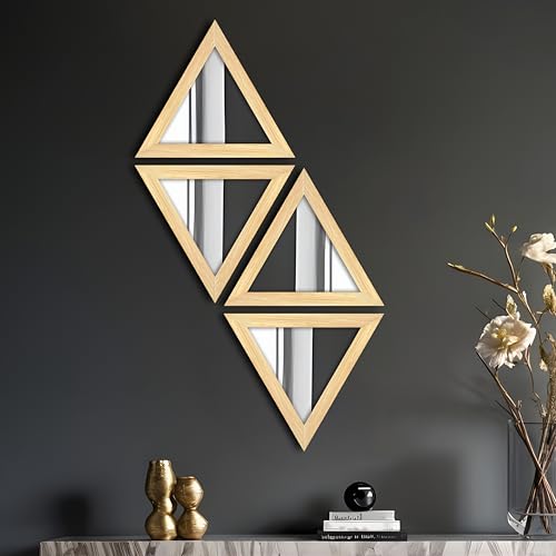 Image of Art Street Acrylic Wall Mirror for Decoration Set of 4, Triangle Shape Acrylic Basin Mirror with Hanging Hook for Bathroom, Bedroom, Home and Office Wall Decor (9x9 Inch, Beige)