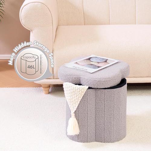 Image of B FSOBEIIALEO Storage Ottoman Cube, 15 inch Flower Shaped Ottomans, Grey