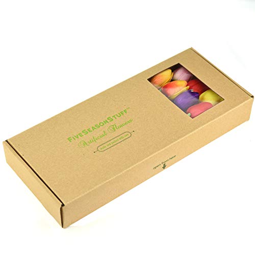 Fiveseasonstuff Tulips Artificial Flowers | Real Touch | Wedding Bouquet Home Décor Party | Floral Arrangements | 15 Stems (Rainbow) #TOP5