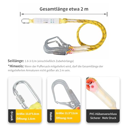 Magicbox Fallschutz Auffanggurt mit Verdickte Lendenwirbelstütze,180cm 150kg für Outdoor Baumklettern Bergsteigen Rettungsdienst Fallschutz Auffanggurt Absturzsicherung Sicherheitsgurt Set