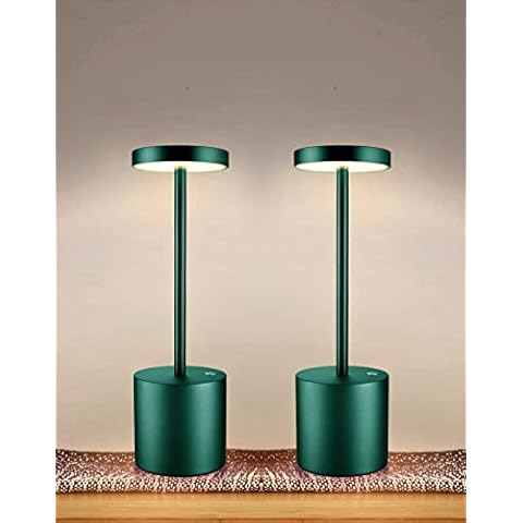 2 Pack Cordless Table Lamp, 5000mAh Battery Operated Lamp Rechargeable, All Aluminum Alloy Material, Stepless Dimming, Design for Buffet Couple Dinner Restaurant Bedroom, Green Set of 2 Cover