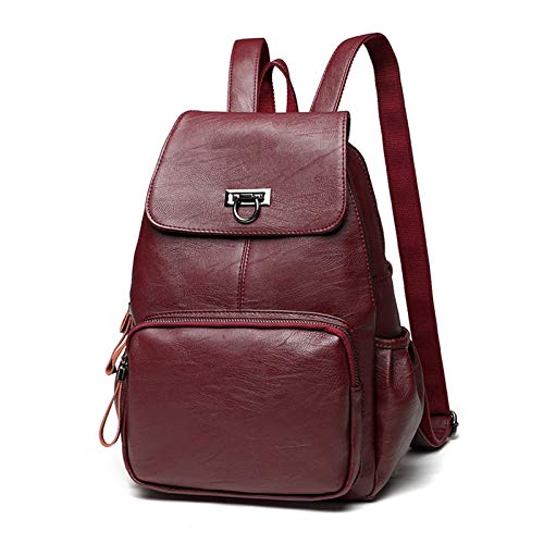Genuine Leather Backpack Women Fashion Daypack Ladies Waterproof Rucksack for Work Shopping Travel Knapsack Winered