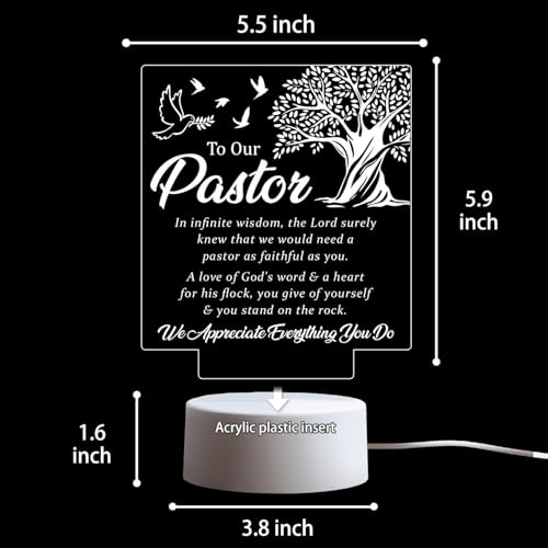 Image of Pastor Appreciation Gifts, Pastor Gifts for Men Women - Engraved Acrylic Night Light, Funny Gifts for Pastor Birthday, Anniversary, Thank You Present Religious Christian Tabletop Gift