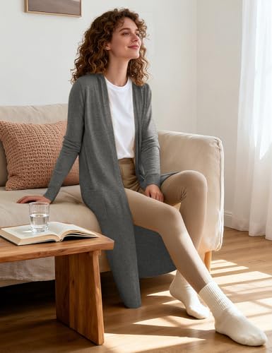 Image of GRACE KARIN Essential Solid Open Front Maxi Long Knitted Cardigan Sweater for Women