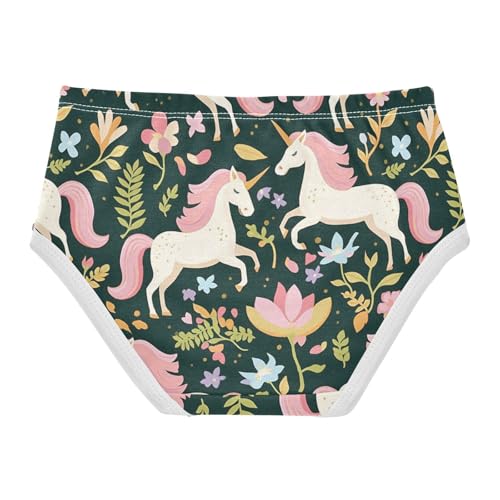Wusikd White Unicorns Girls' Underwear Cotton Green Leaves Flowers Girls Briefs Soft Toddler Underwear 2T2