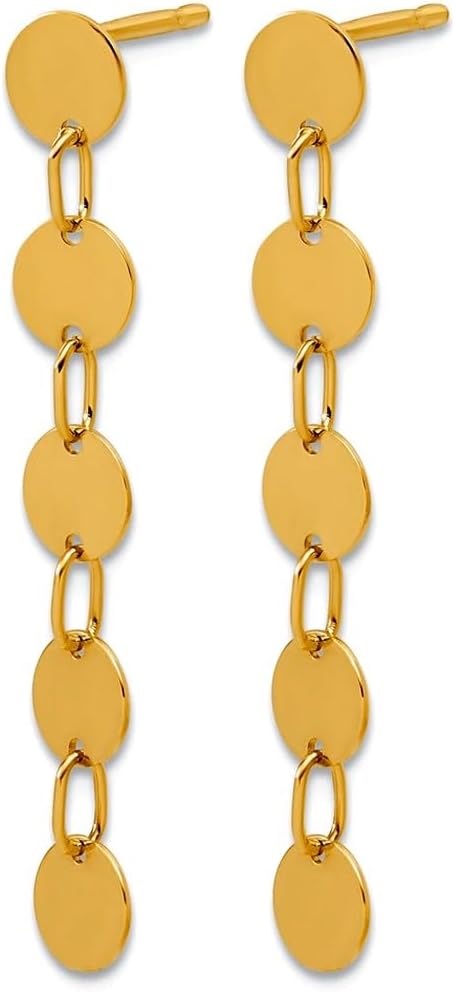 14k Solid Yellow Gold Polished Circle Disk Dangle Post Earrings 37x4.68mm Wide Dangle Earring for Women - Image 3