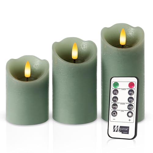 Meisterhome® LED-Kerzen 3er-Set Grün – Flammenlos - mit...