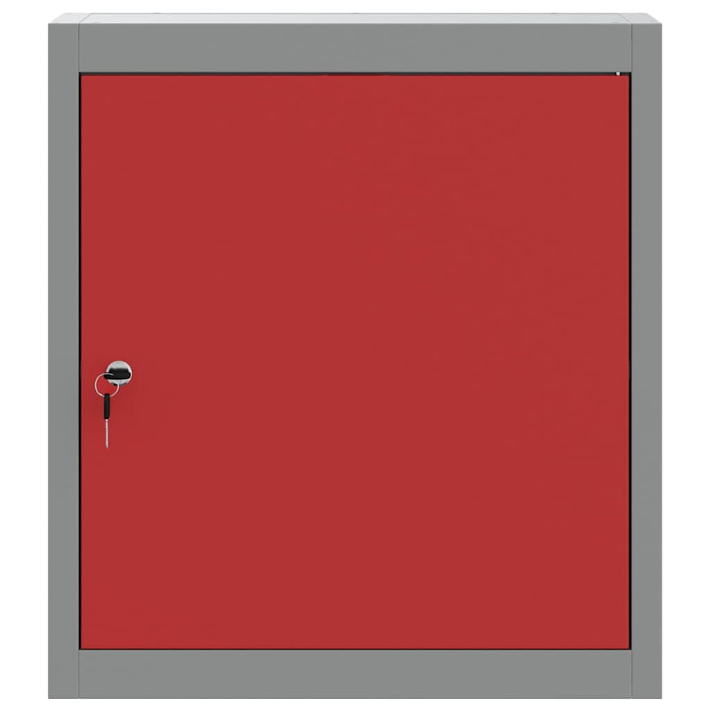 Szafka narzędziowa z regałem w kolorze czerwonym i szarym, wykonana ze stali i materiału drewnopochodnego, 50 x 20 x 55 cm, z zamkiem, regulowanymi półkami stalowymi, idealna do warsztatu