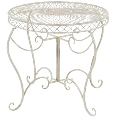Foto di CLP Tavolo da Giardino Rotondo Stile Liberty Sheela, Tavolo in Ferro Verniciato a Polvere, Resistente alle intemperie per Giardino, Colore:Antico-Crema