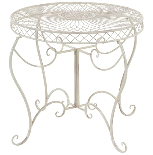 CLP Table de Jardin Ronde Style Art Nouveau Sheela, Table en Metal en Fer thermolaque, resistante aux intemperies, Couleur:crčme Antique