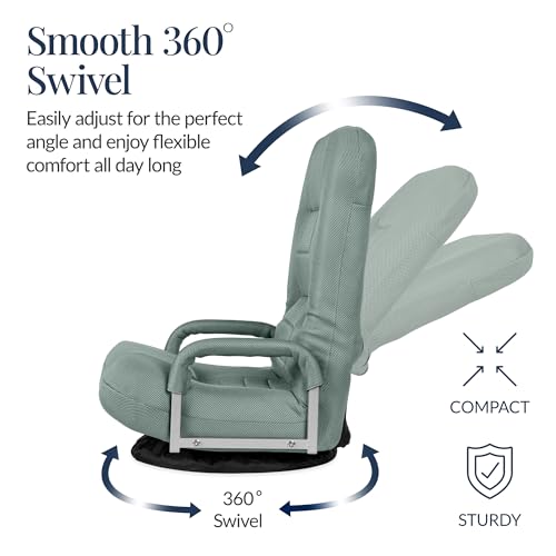 Image of Best Choice Products Swivel Gaming Chair 360 Degree Multipurpose Floor Chair Rocker for TV, Reading, Playing Video Games w /Lumbar Support, Armrest Handles, Adjustable Foldable Backrest - Sage Green