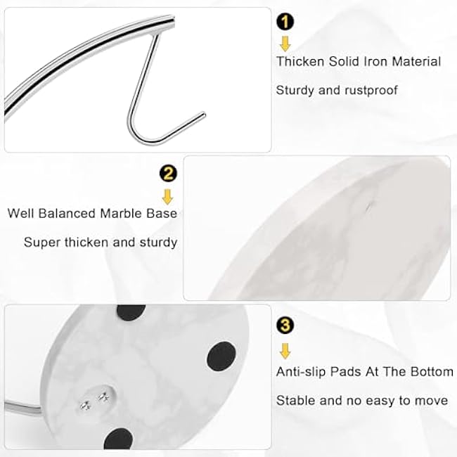 Livabber Banana Holder with Marble Base, Metal Banana Hanger Modern Tree Stand with Hook, Stylish Banana Keeper Fresh Fruit Storage Organizer Freestanding for Kitchen Countertop (Chrome, Single Hook)