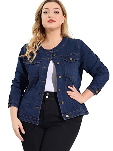 Agnes Orinda Denim Jacket for Women Plus Size Collarless Long Sleeve Button Down Jean Jacket 2025 Western Outfit