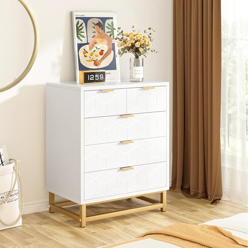 GAOMON White 5 Drawer Dresser for Bedroo…