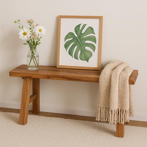 Taburete de madera natural para dormitorio entrada maquillaje tocador 2