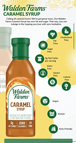 Walden Farms Caramel Syrup 12 Oz Bottle (2 Pack) - Sweet Syrup, Near Zero Fat, Sugar And Calorie - For Pancakes, Waffles, French Toast, Yogurt, Oatmeal, Lemonade, Desserts, Snacks, Appetizers And Many More #TOP6
