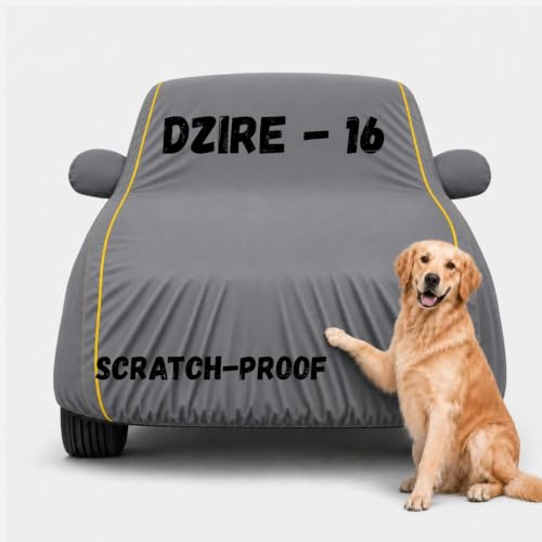 Image of Waterproof Car Cover for Dzire 2012-16 | Soft Cotton Lining Heavy Duty Triple Stitched Heat Resistant Outdoor Cover Comes with Mirror and Antenna Pocket Full Bottom Elastic (Zig Zag Grey)