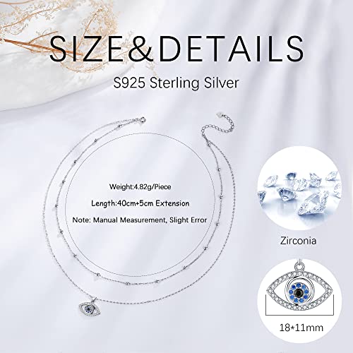 Collier mauvais oeil protection argent 925 ajustable double rang
