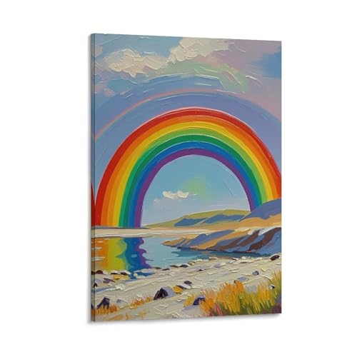 Décoration murale arc-en-ciel rose : affiche suspendue 40x60 cm pour salon et chambre