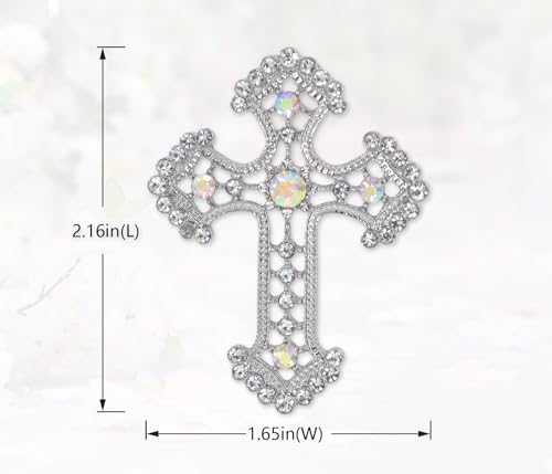 Image of Gyn&Joy Sparkle Crystal Rhinestones Holy Cross Brooch Pin Jewelry For Women Men