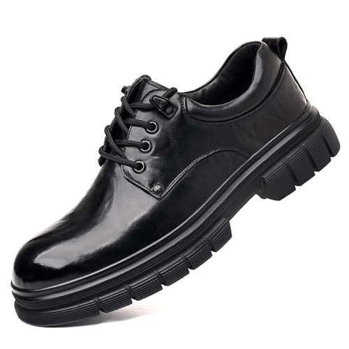Men's Leather Platform Lace-up Oxford Shoes Comfortable Round Toe Classic Business Dress Shoes Casual Non-Slip Soft Work Shoes