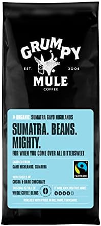 Grumpy Mule Organic Sumatra Gayo Highlands Whole Coffee Beans with tastes of Cocoa & Dark Chocolate 227 g