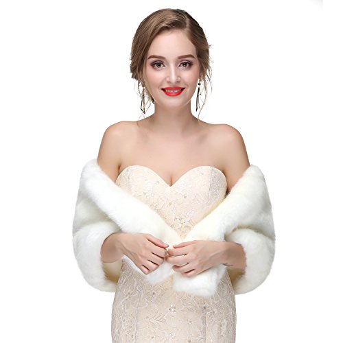 CanB Women's 1920s Faux Fur Shawl Bridal Wedding Fur Wraps and Bolero Shrug Faux Mink Stole for Women and Girls4