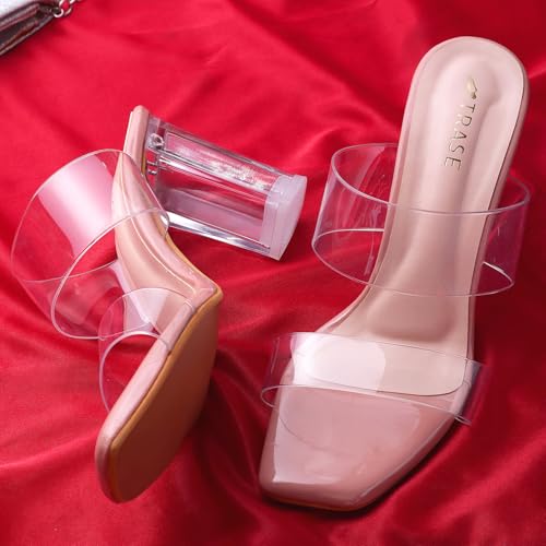Image of TRASE Transparent Double Strap Block Heels for Women Stylish | Fashionable Heel Sandals for Girls | Elegant & Formal Footwear