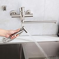 JULIE | horeca mengkraan wandmontage zilver | professionele keukenkraan rvs met handdouche | restaurant wandkraan hoge uitloop