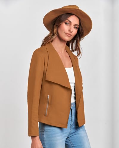 BTFBM Womens Faux Suede Jackets Dressy Spring Summer Clothes 2025 Lapel Long Sleeve Open Front Cropped Outerwear Coats2