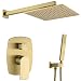 TRUSTMI Brushed Gold Brass Shower Faucet Bathroom Rain Mixer Combo Set,10 Inch Brass Rainfall Shower Head Wall Mount System,Contain Rough-in Shower Valve Body and Trim