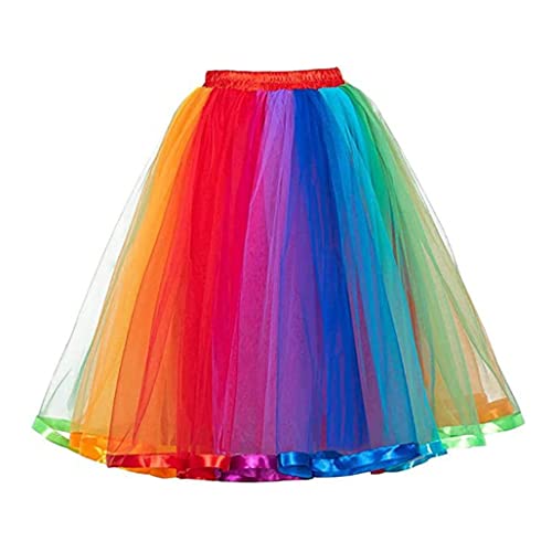 Gcroet Women Rainbow Layered Rainbow Tulle Skirt Girl Party Neon Skirt Rainbow Dress for Party Costume XL..