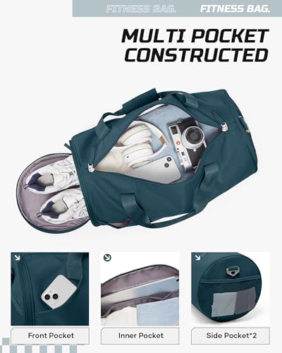 Image of Gym Bag for Women and Men With Wet & Shoe Compartment - Small Duffle for Travel, Sport, Workout, Overnight Weekender - Carry-on Tote - Peacock Blue