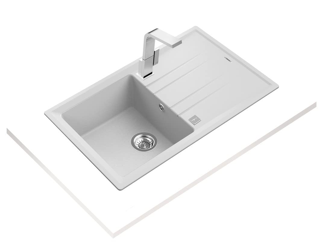 TEKA Fregadero Encastrado 1 Cubeta Granito Reversible con Escurridor, Profundidad 200mm, Desagüe Automático, Mueble 50cm, Stone 50 B-TG 1C 1E