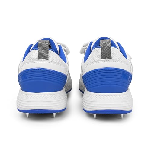 Image of DNINE Bolt Men Bowling Spikes Cricket Shoe White Orange & White Blue