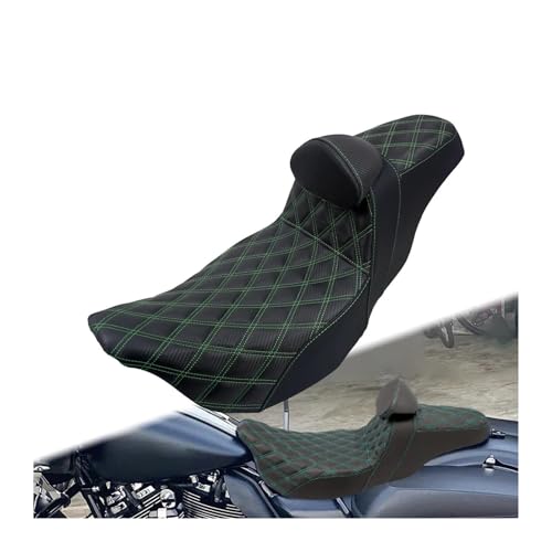 LOKLNEYK ハーレー ツーリング 2009-2023年式用 ツーアップシートクッション運転席側バックレストクッション付き バイクシート(Green line Seat)