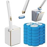 Scopino per WC usa e getta, con 18 testine di ricambio per WC usa e getta color oceano/limone/lavanda, set di pulizia a parete con supporto per WC per una pulizia duratura e senza sporcare