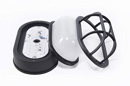 Coramdeo Outdoor 8.5” Oval Led Nautical Bulkhead Light, Flush Mount For Wall Or Ceiling, Wet Location, 75W Of Light, 800 Lumens, 3K, Black Cast Aluminum With Frosted Glass Lens #TOP3