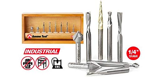 Miniatura 9 de Amana Tool - Colección de brocas de enrutador CNC de uso general AMS-134 de 8 piezas, vástago de 14"