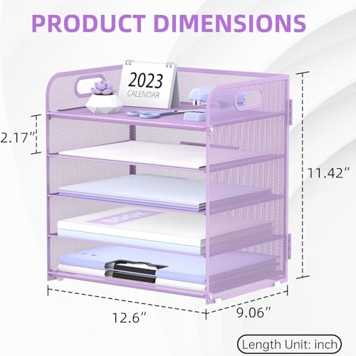 image for Supeasy 5 Trays Paper Organizer Letter Tray with Handle-Mesh Desk File